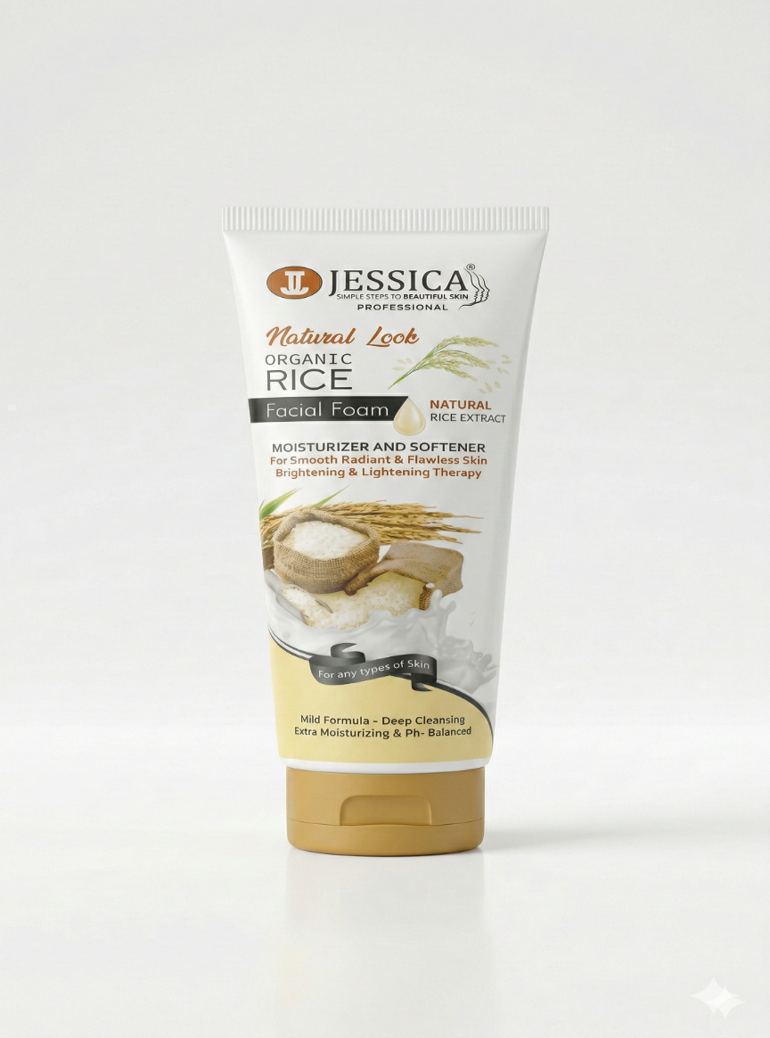 Tube of Jessica Organic Rice Facial Foam on a white background