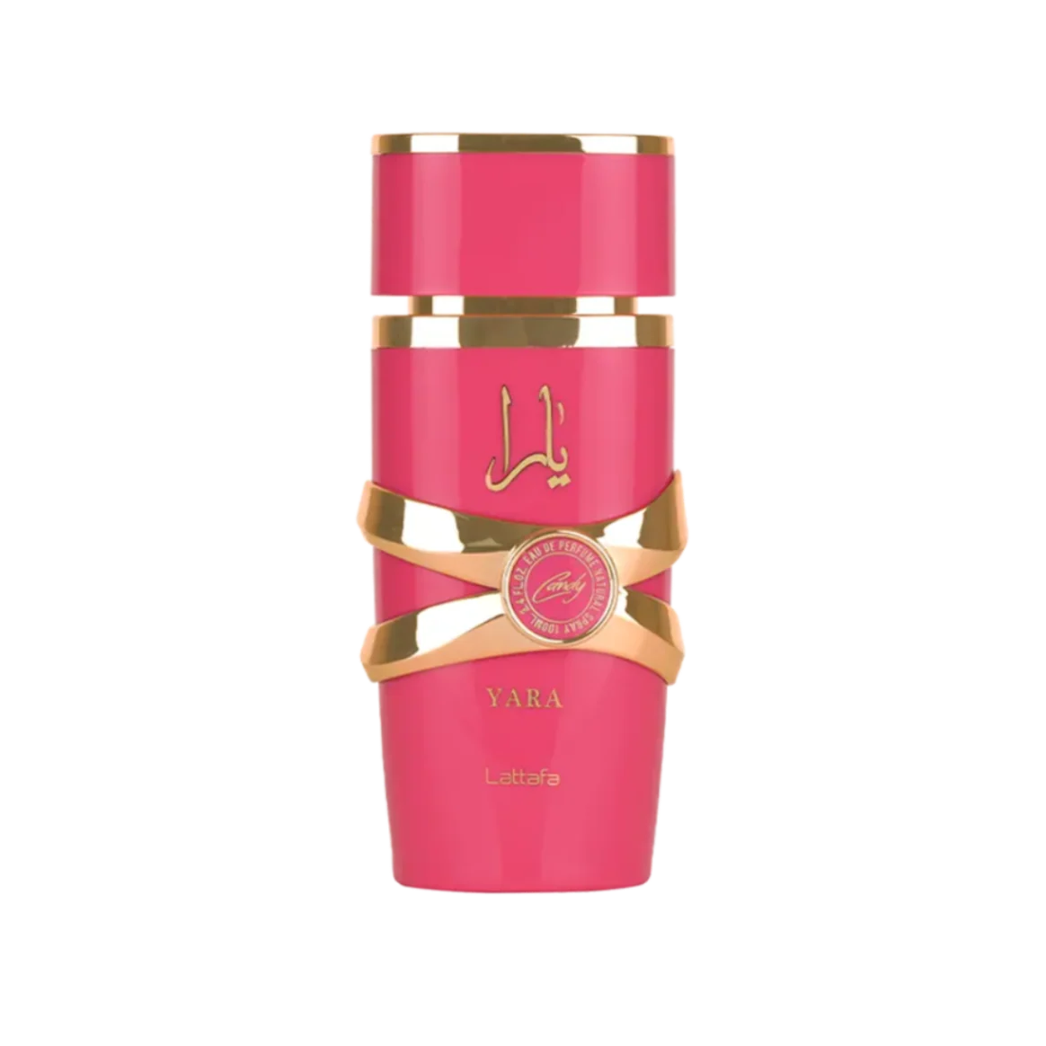 Pink and gold bottle with 'Yara' branding on a white background